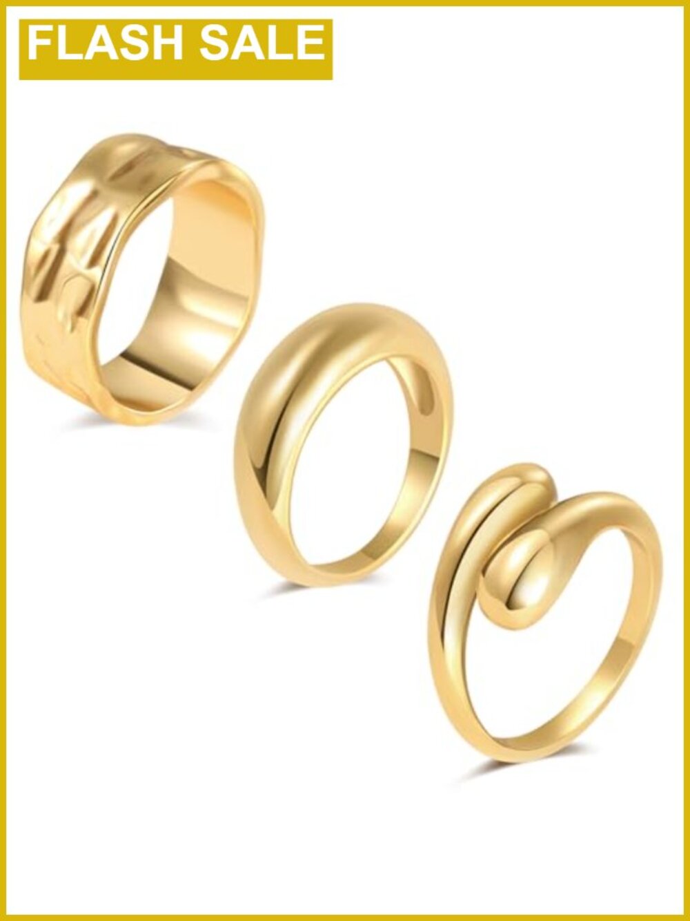 3 Piece Chunky Gold Plated Statement Dome Rings Stacking Set Women Size 4-11